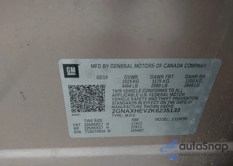 2019 Chevrolet Equinox Ls z USA, uszkodzony, nr VIN 2GNAXHEV2K6235133